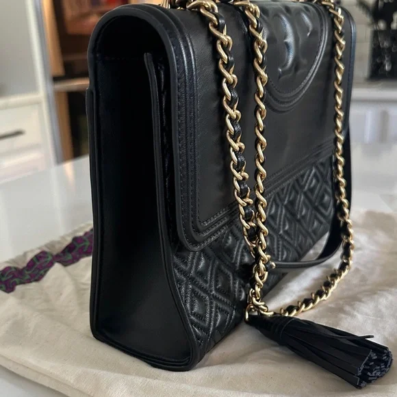 Tory Burch Fleming Large Convertible Bag Black Quilted Leather w/ Dust Bag - Picture 4 of 13